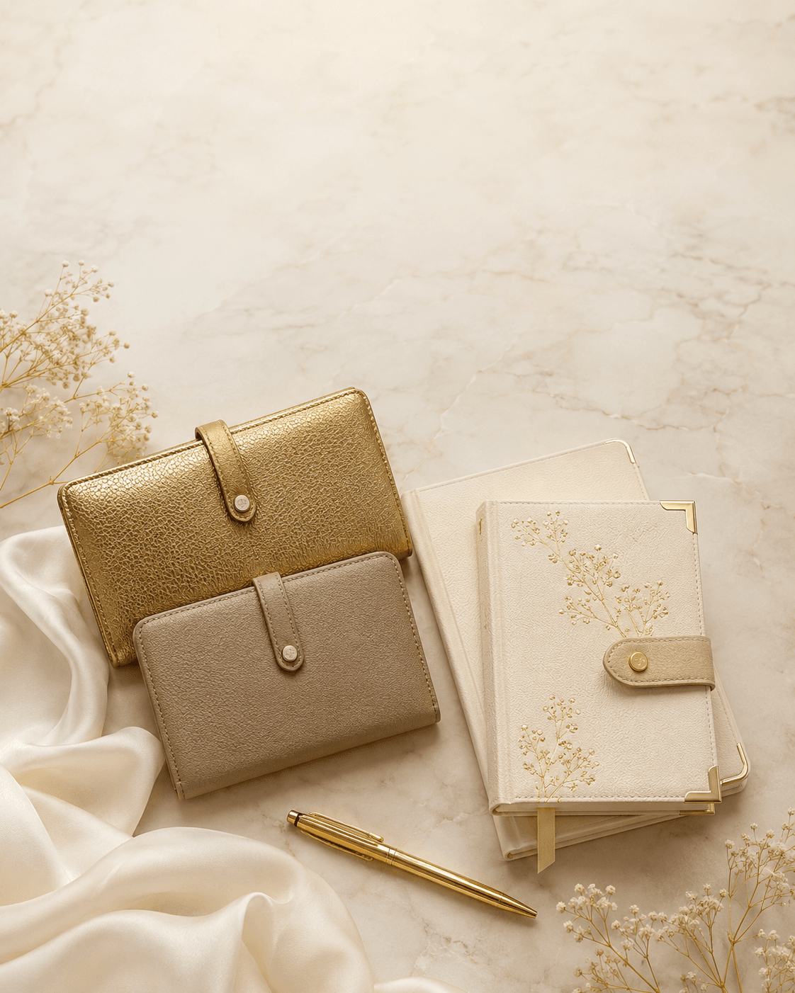 Premium wallets and elegant diaries on a boutique display — Al Shanaz coming soon